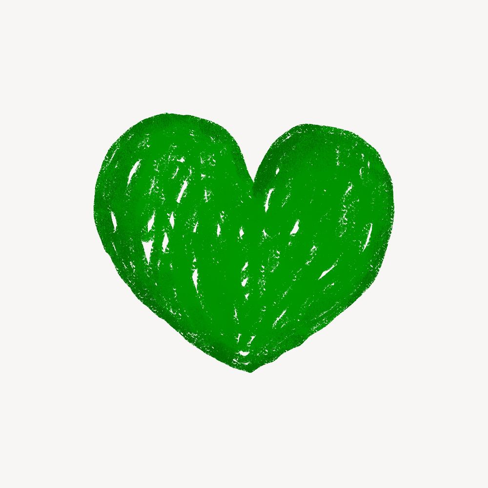 Green heart icon cute crayon illustration