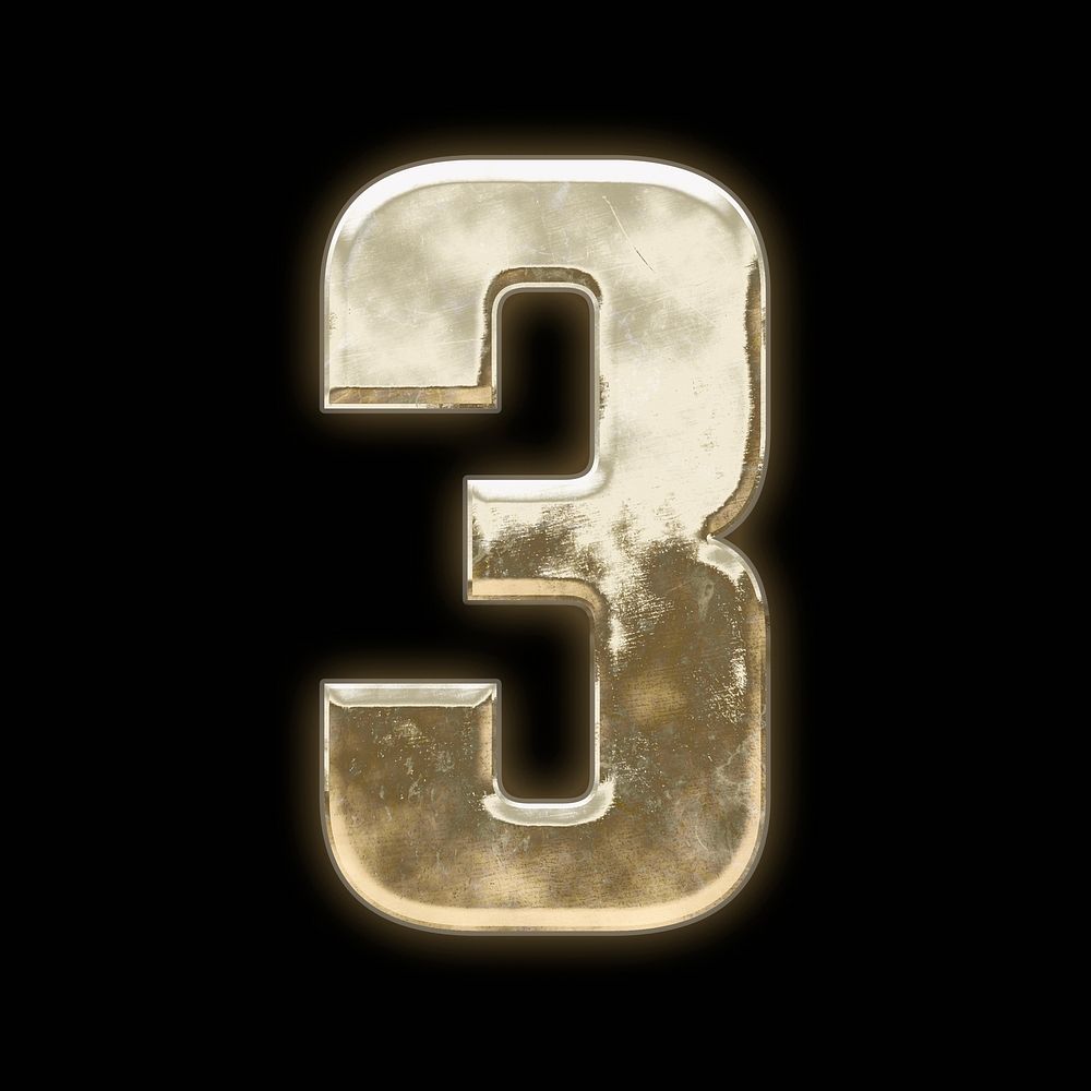 Gold number 3, metallic font illustration