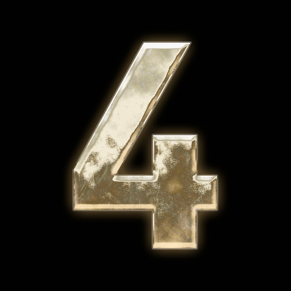 Gold number 4, metallic font illustration