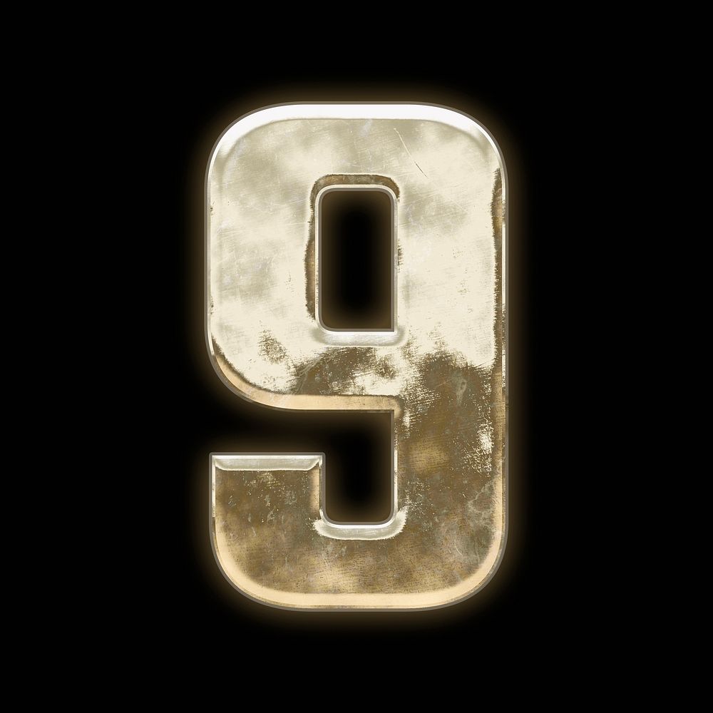 Gold number 9, metallic font illustration
