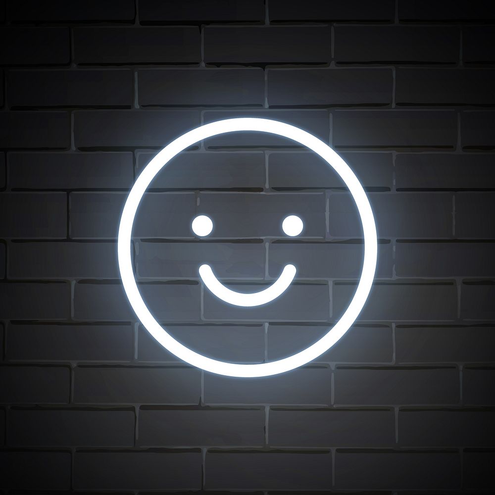 Smiling face icon in white blue neon shape illustration