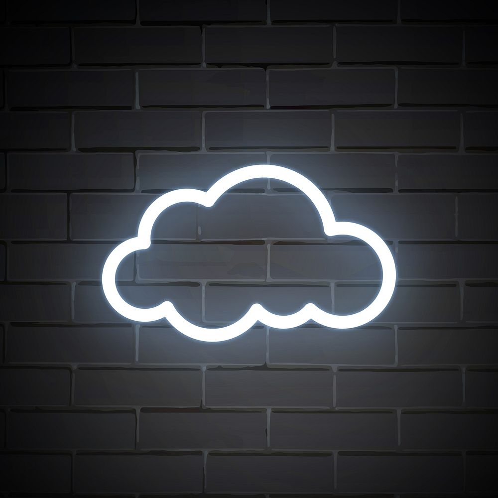 Cloud icon in white blue neon shape illustration