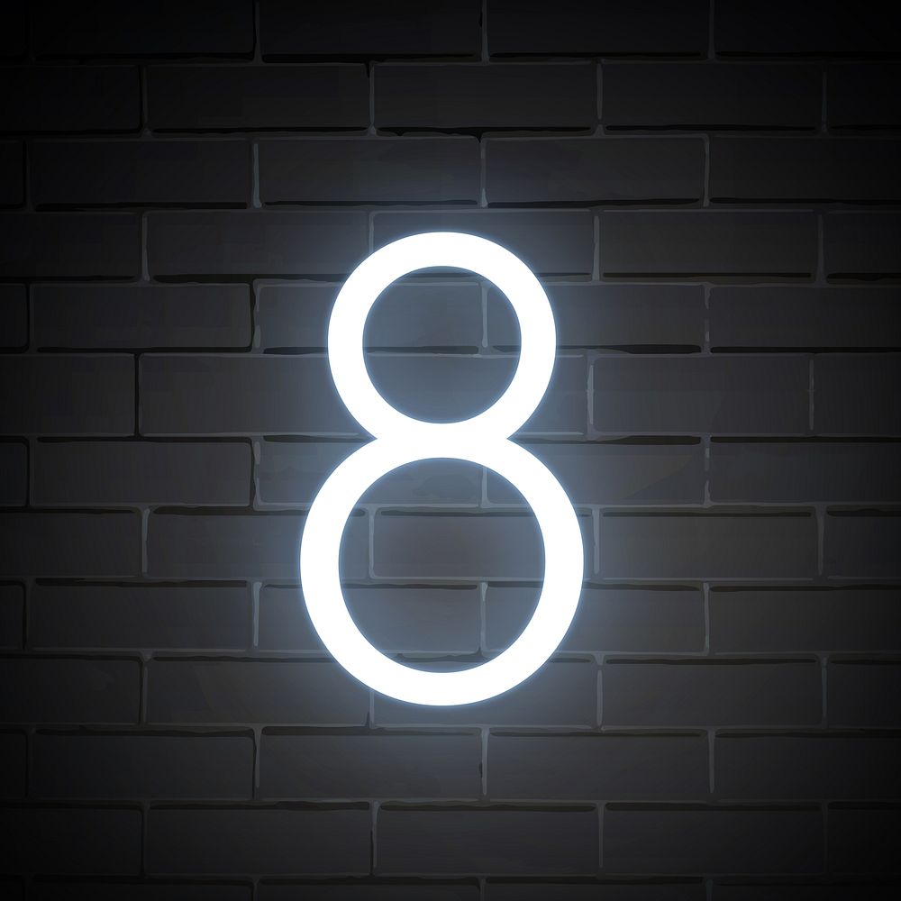 Number 8 in neon font illustration