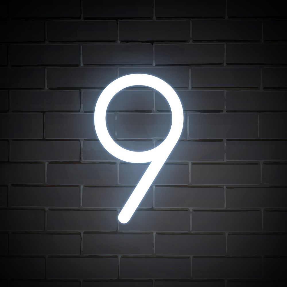 Number 9 in neon font illustration