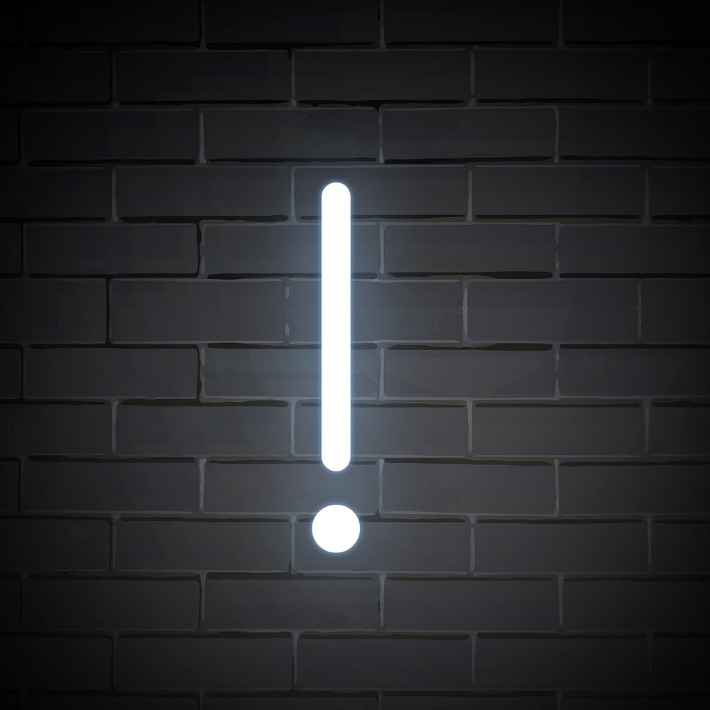 Exclamation mark sign in white neon illustration