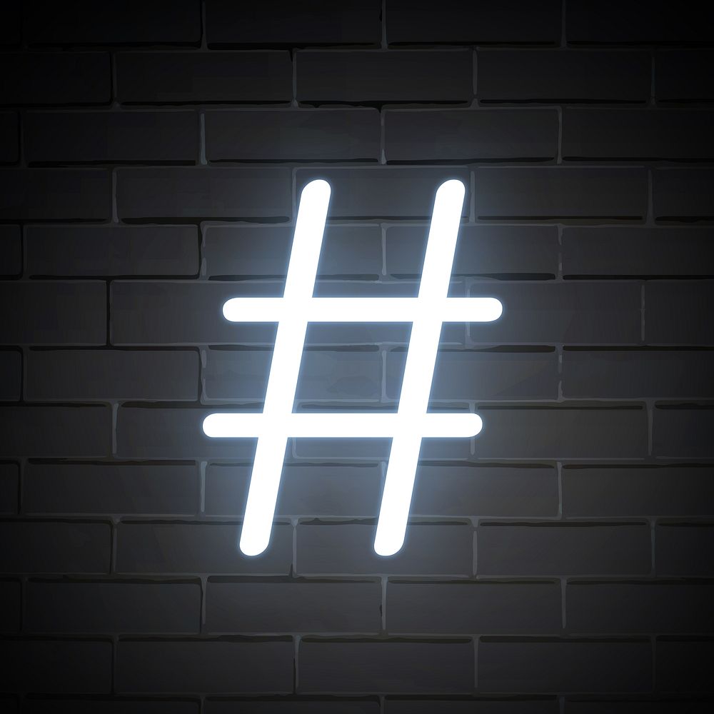 Hashtag sign in white neon illustration