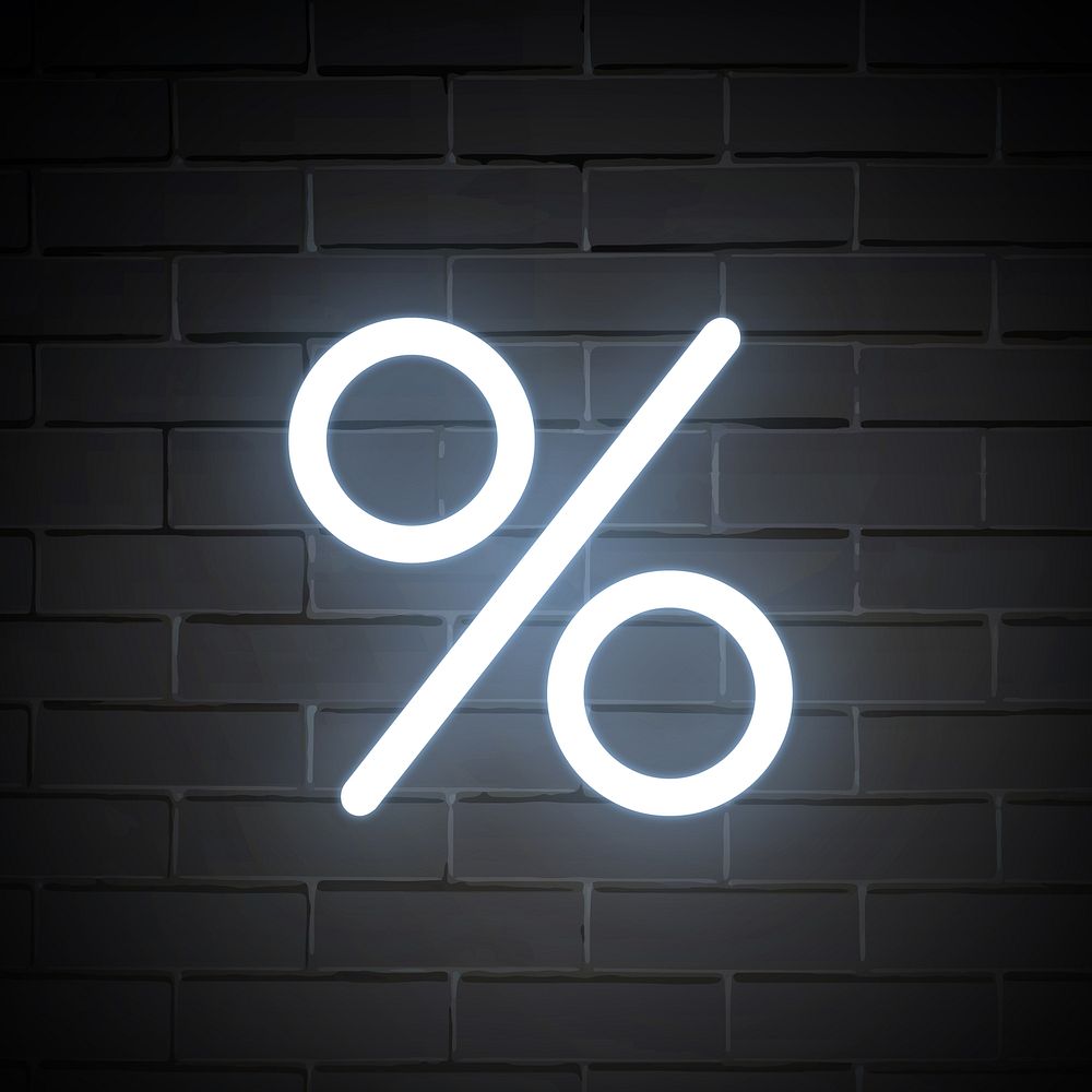Percentage sign in white neon illustration