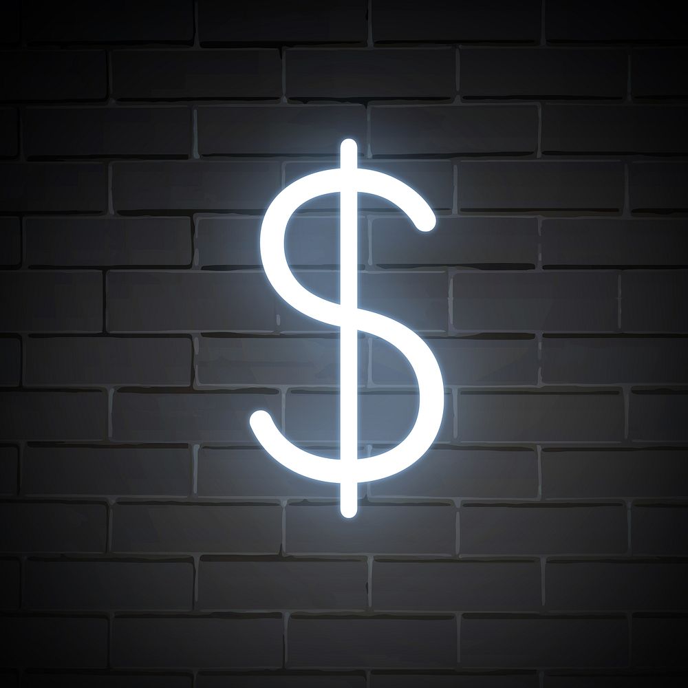 Dollar sign in white neon illustration