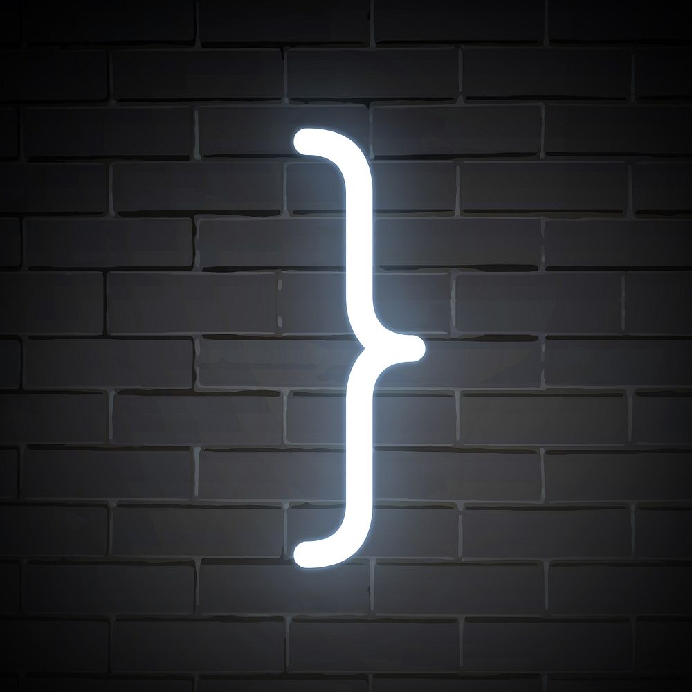 Curly bracket sign in white neon illustration