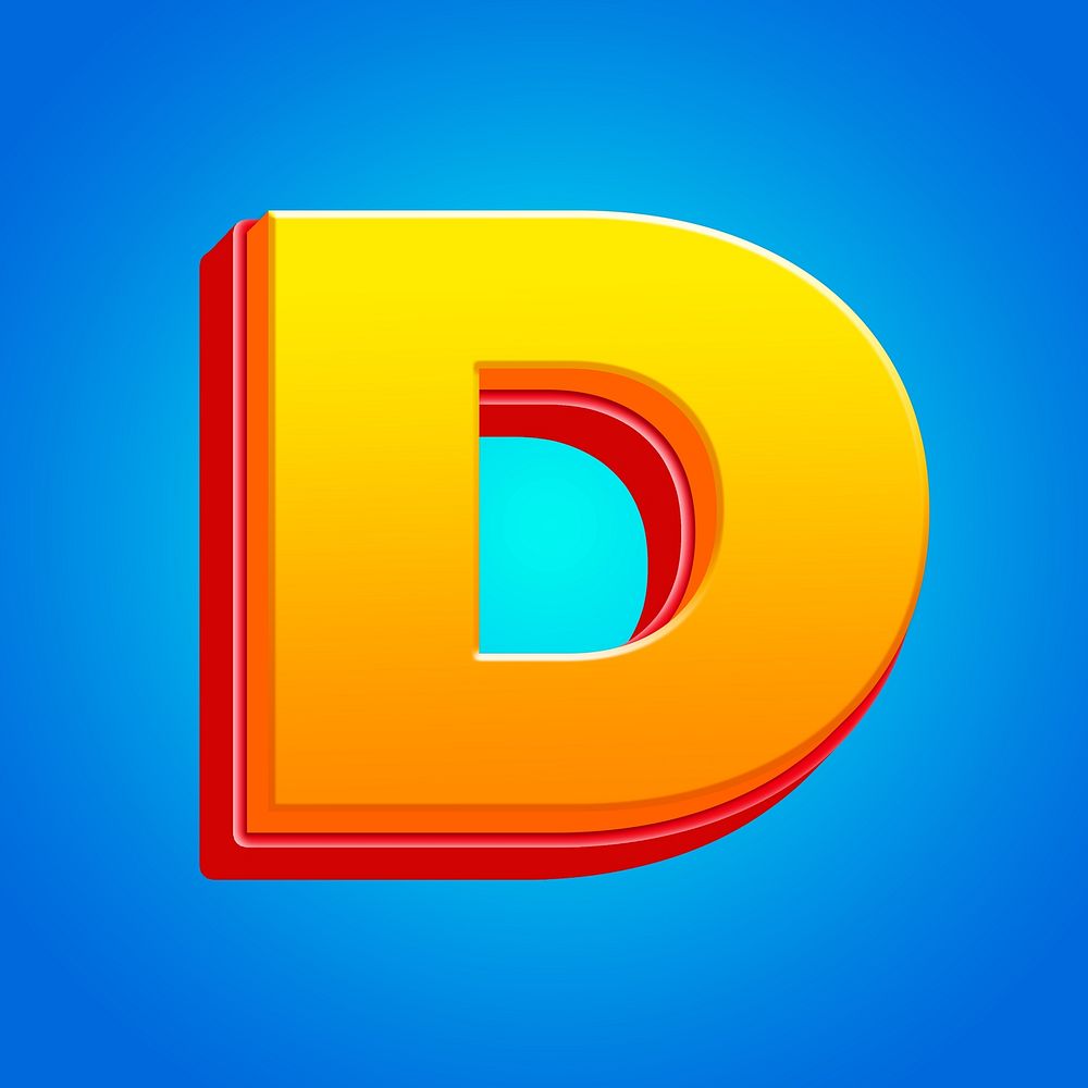 Letter D 3D yellow layer font illustration