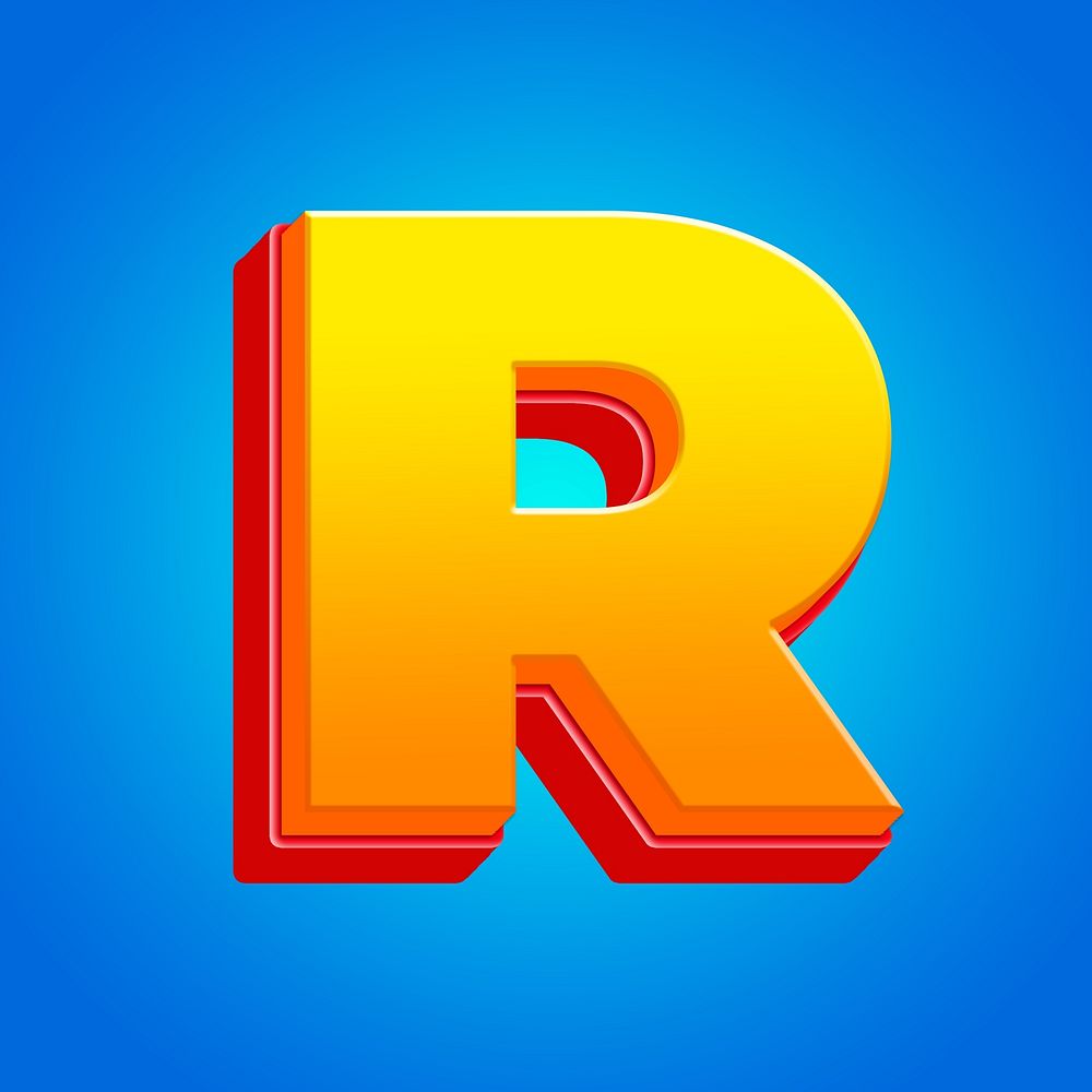 Letter R 3D yellow layer font illustration