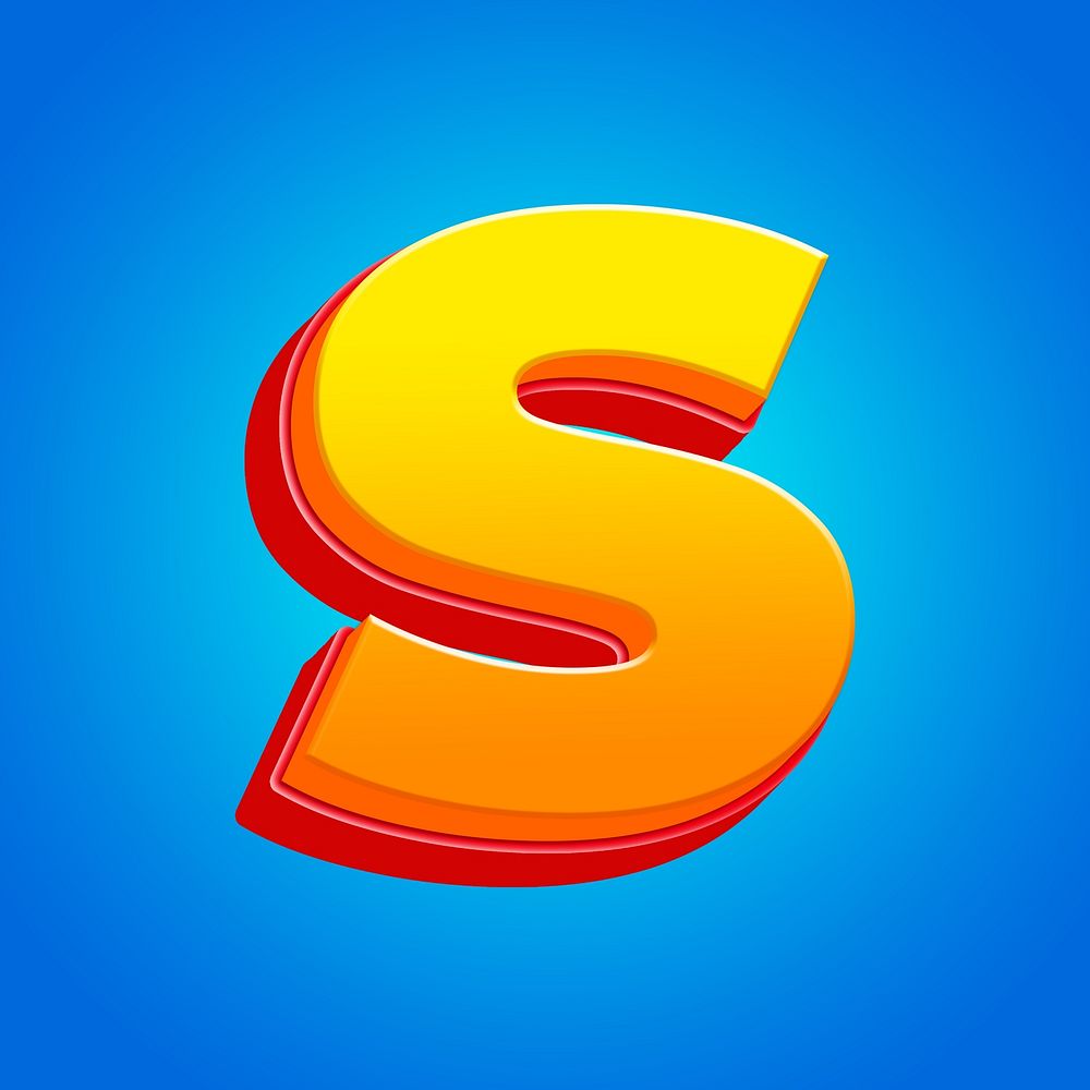 Letter S 3D yellow layer font illustration