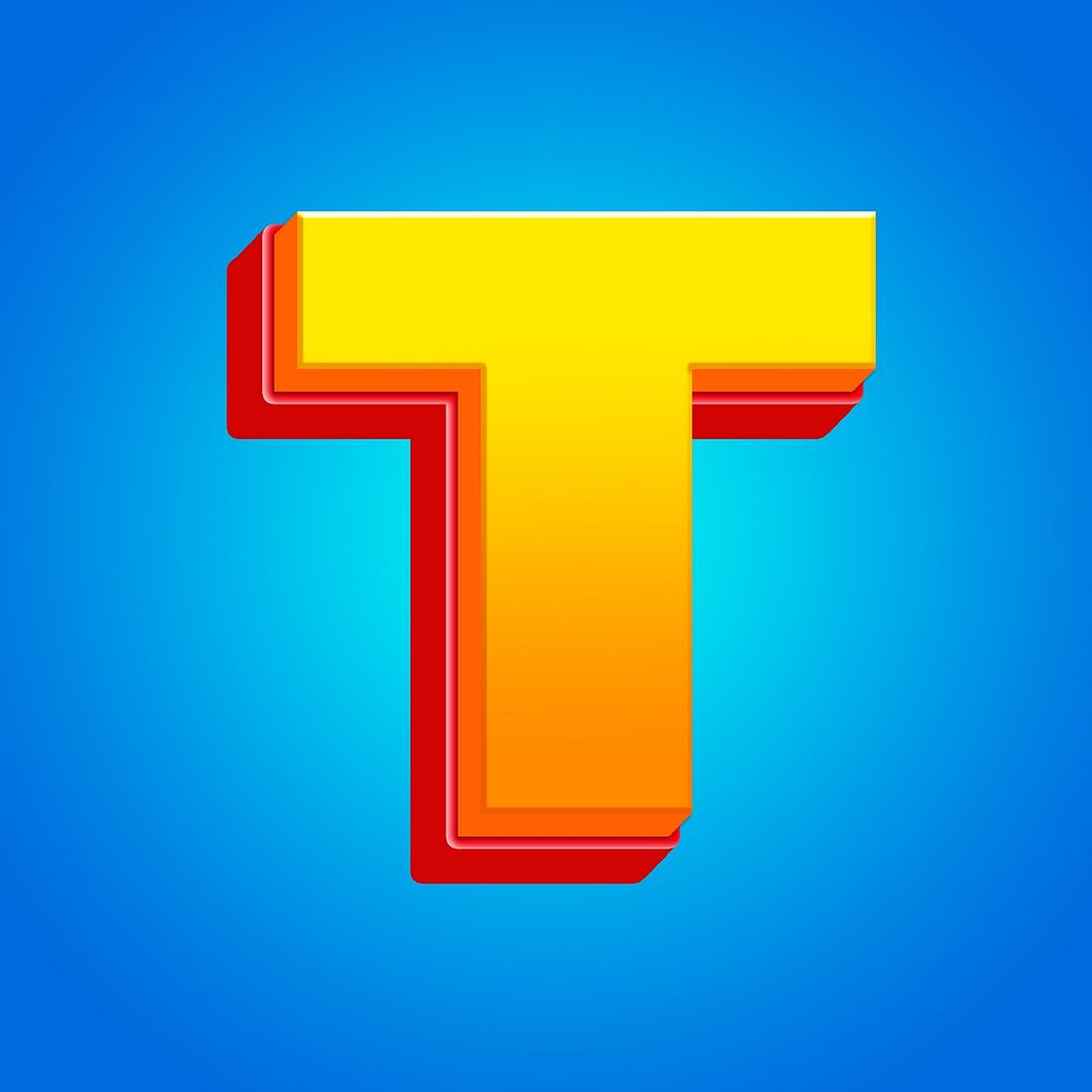 Letter T 3D yellow layer font illustration