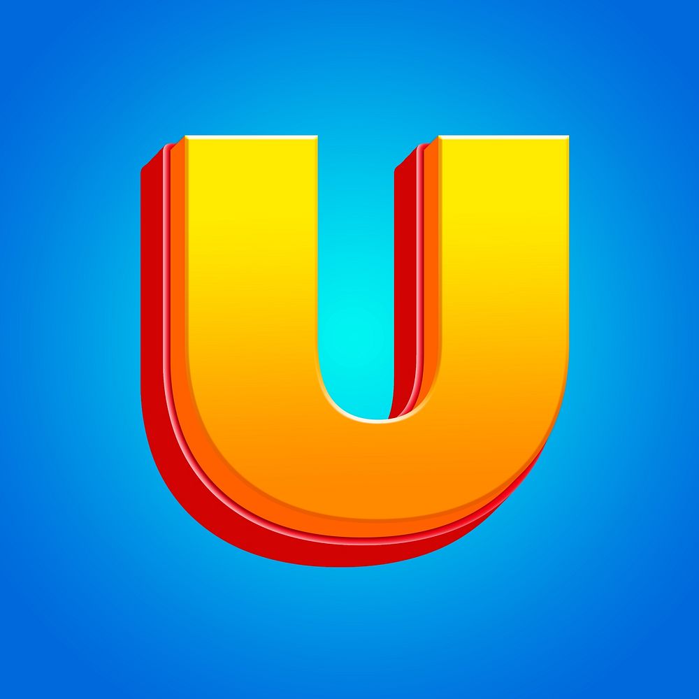 Letter U 3D yellow layer font illustration