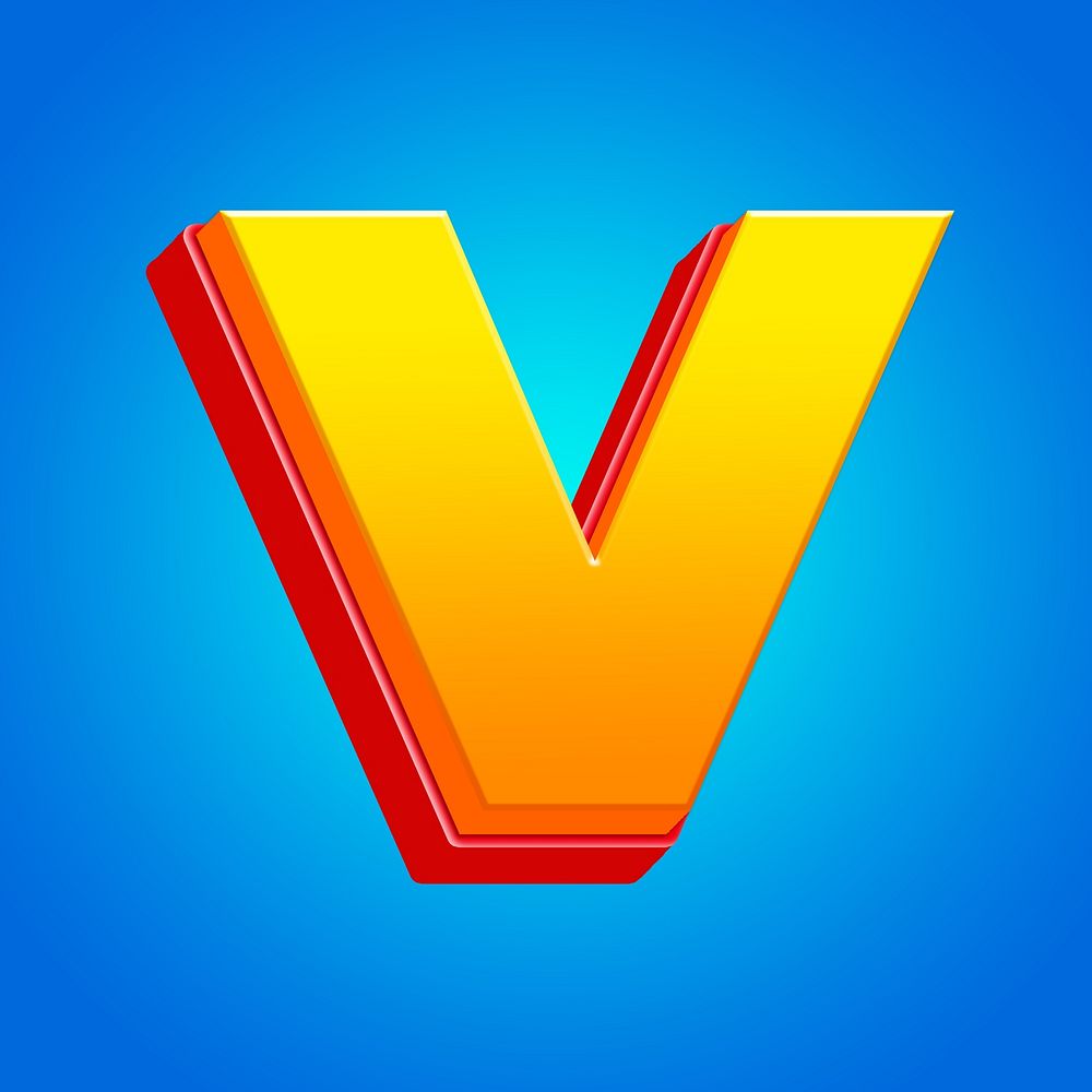 Letter V 3D yellow layer font illustration