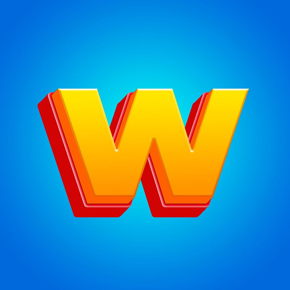 Letter W 3D yellow layer font illustration