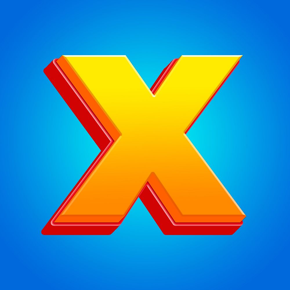 Letter X 3D yellow layer font illustration