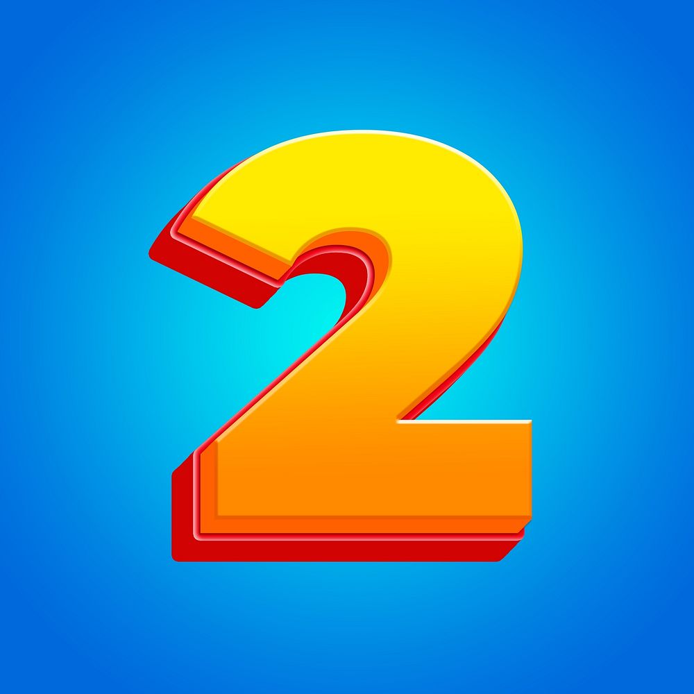 Number 2 3D yellow layer font illustration