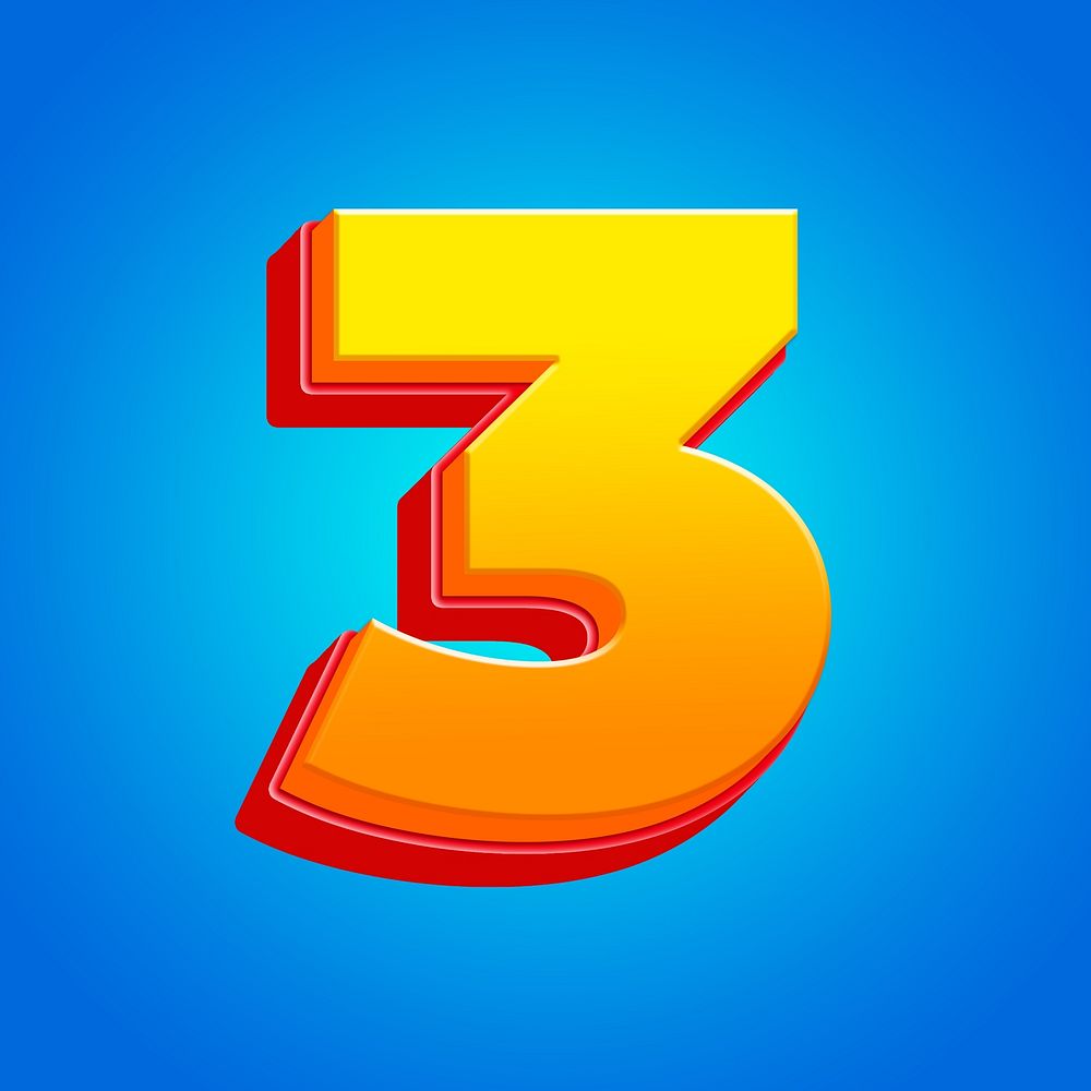 Number 3 3D yellow layer font illustration