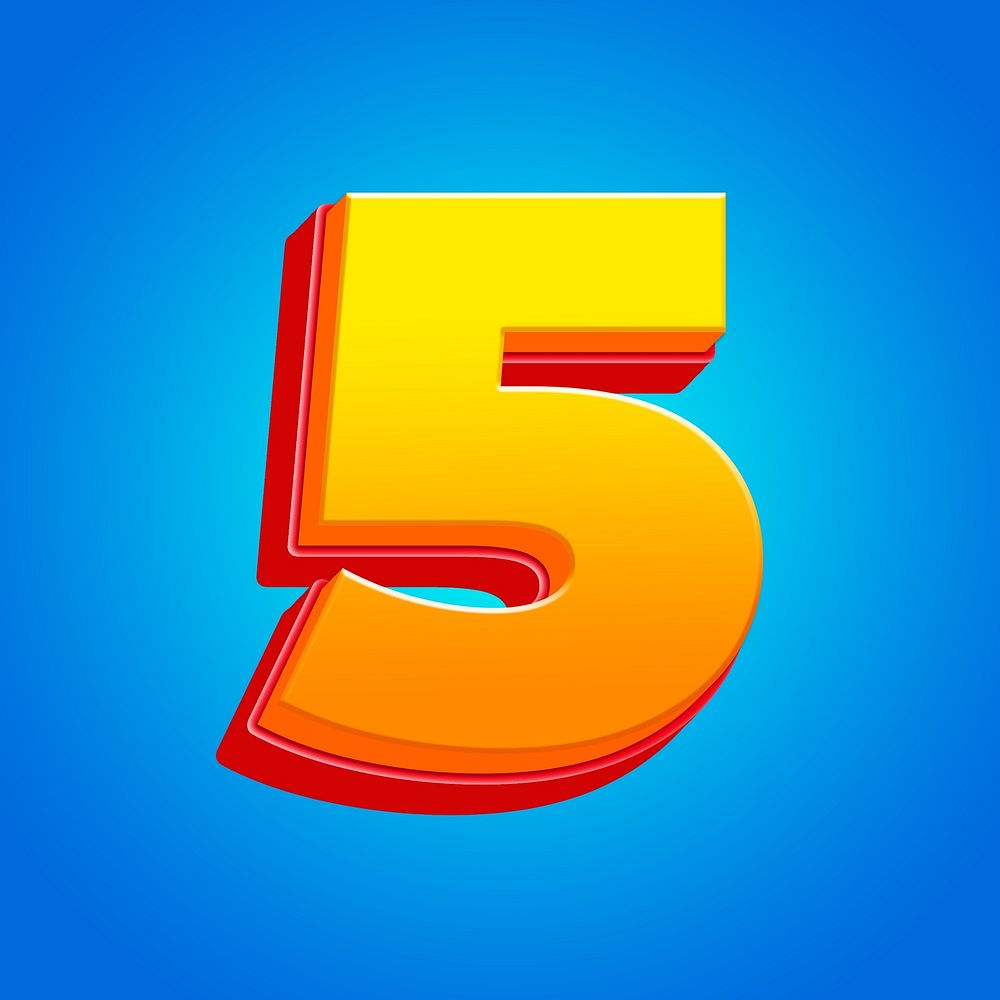 Number 5 3D yellow layer font illustration