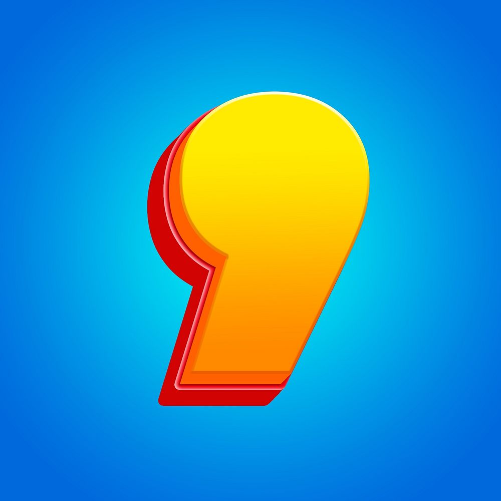 Comma sign, 3D gradient yellow layer illustration