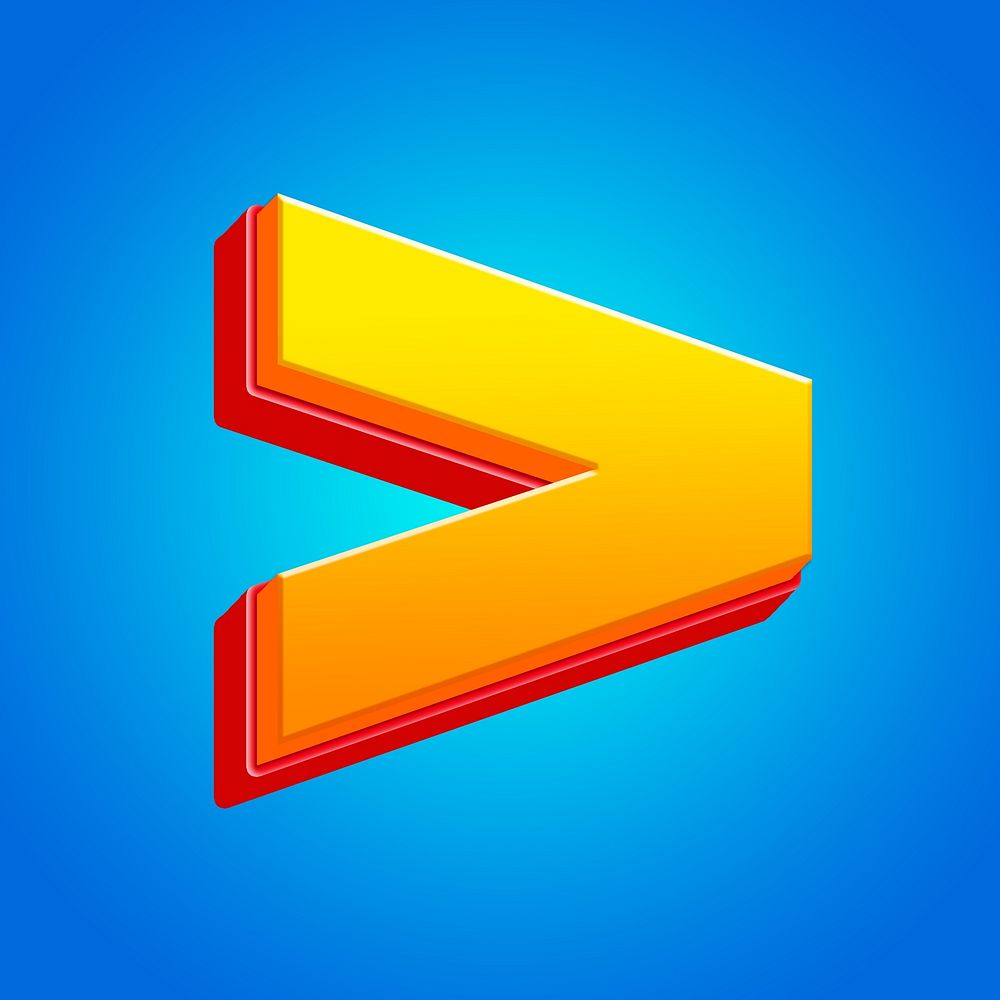 Greater than sign, 3D gradient yellow layer illustration