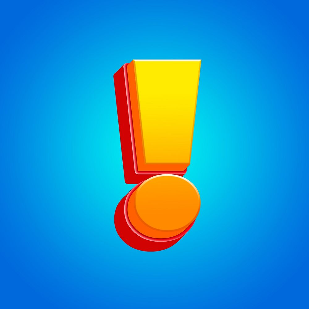 Exclamation mark sign, 3D gradient yellow layer illustration