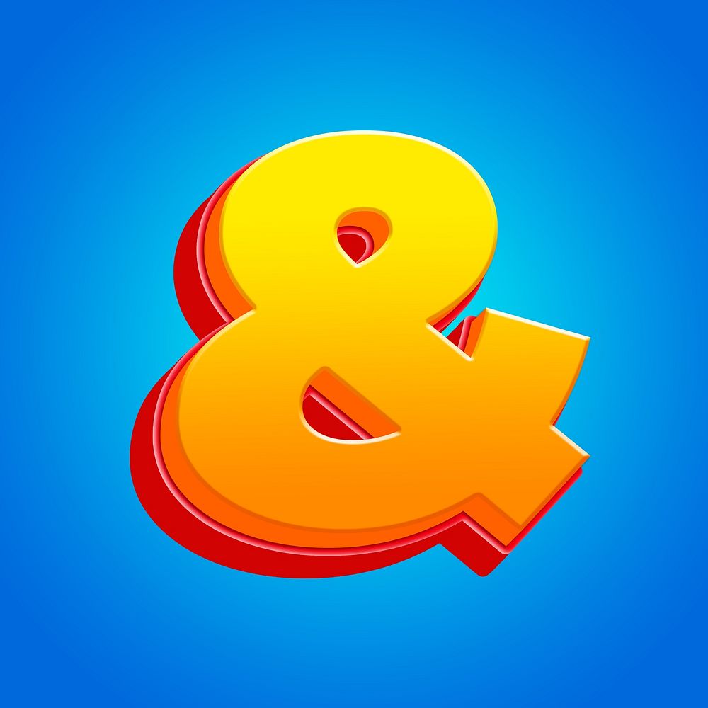 Ampersand sign, 3D gradient yellow layer illustration