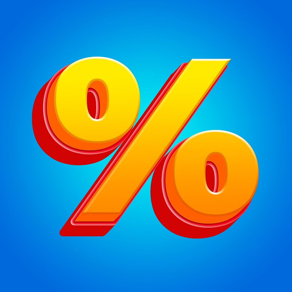 Percentage sign, 3D gradient yellow layer illustration