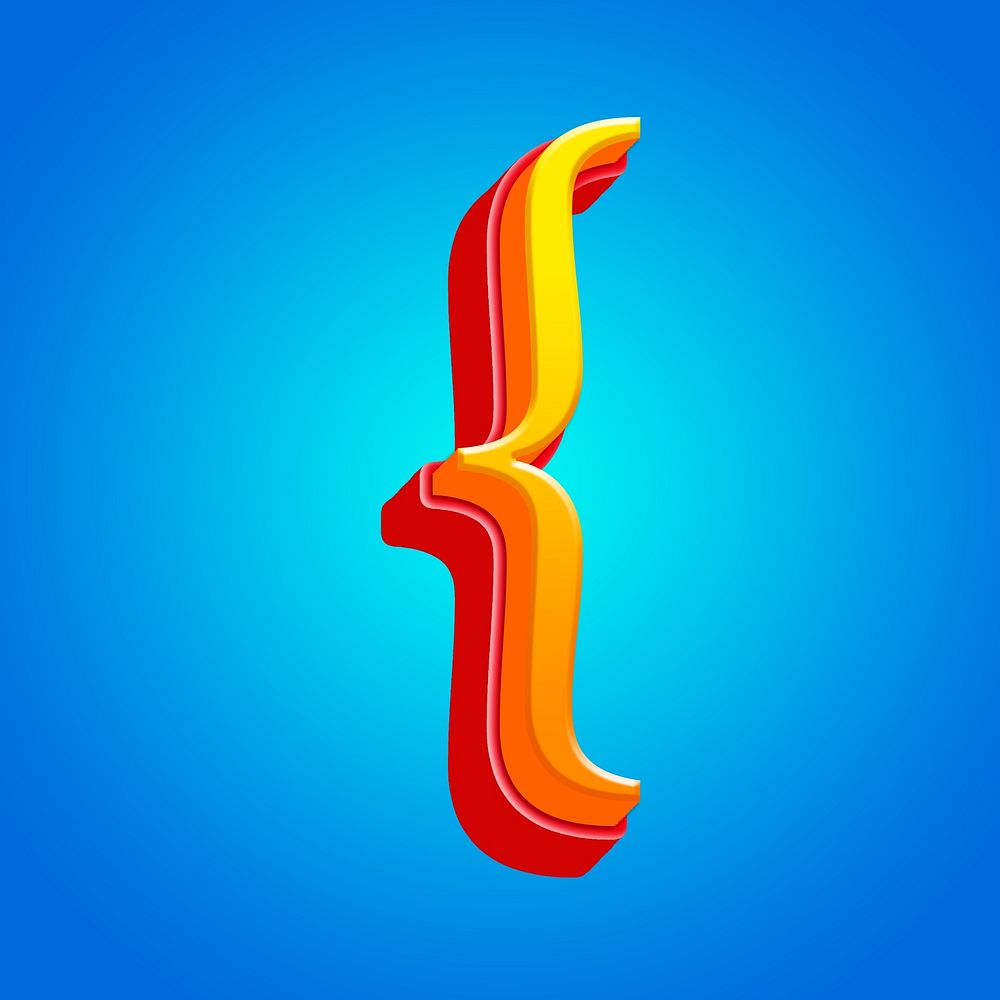Curly bracket sign, 3D gradient yellow layer illustration