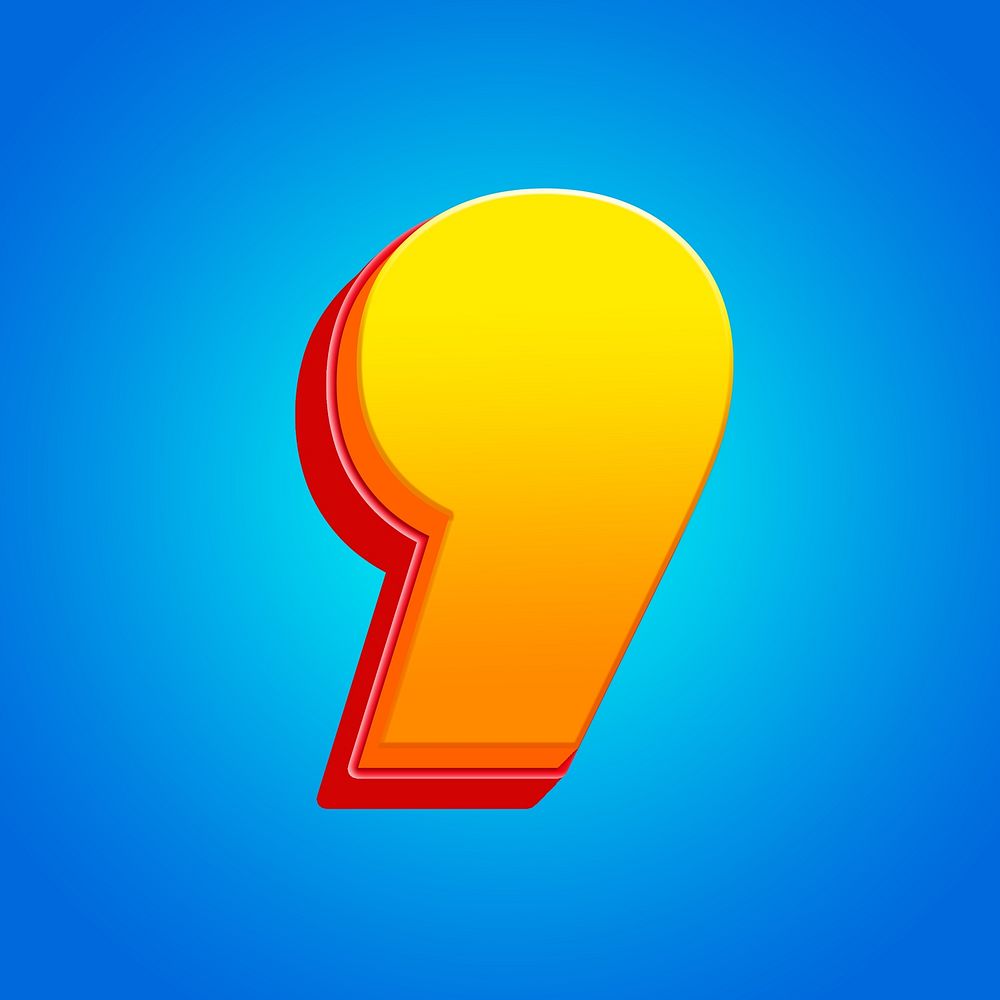 Comma sign, 3D gradient yellow layer illustration