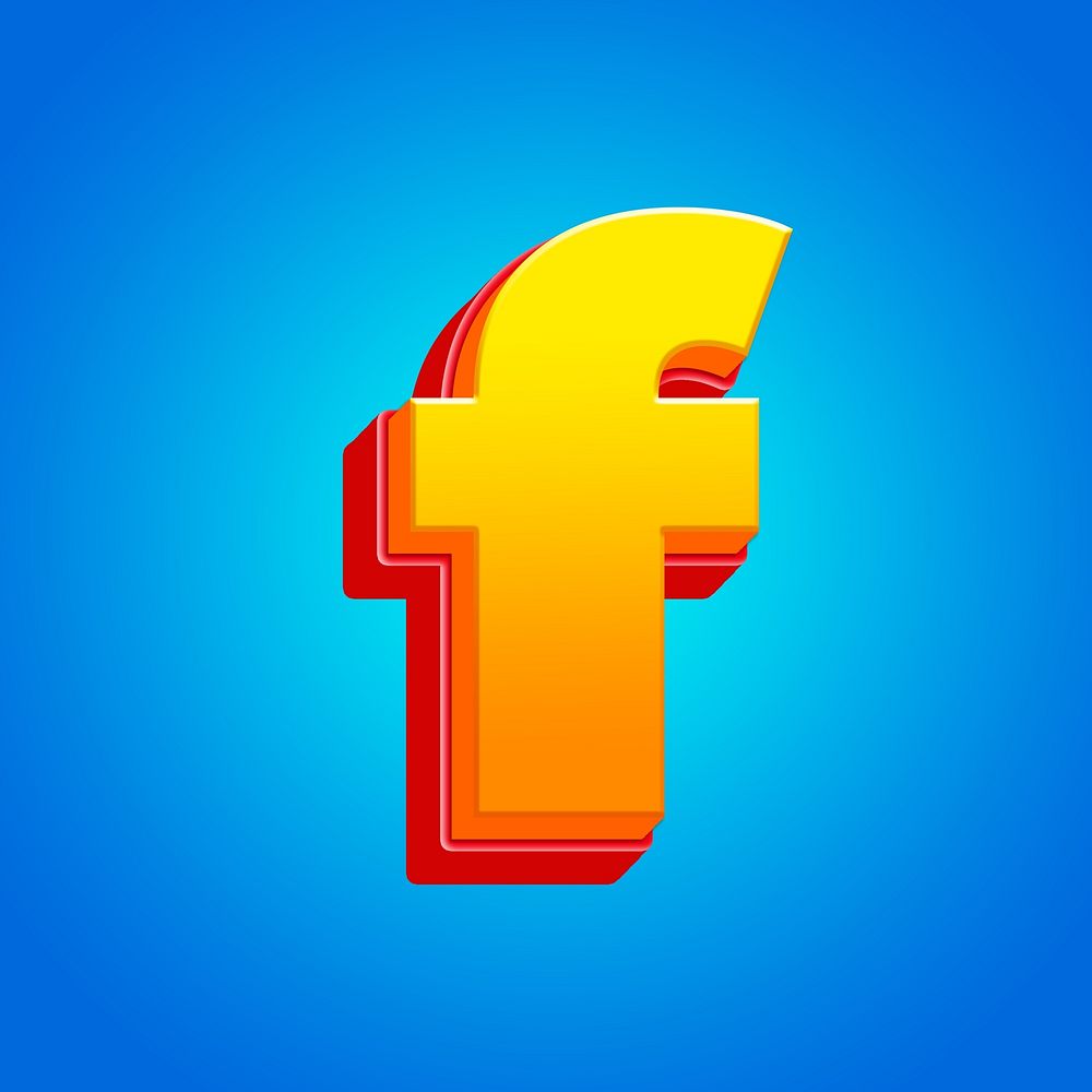 Letter f 3D yellow layer font illustration