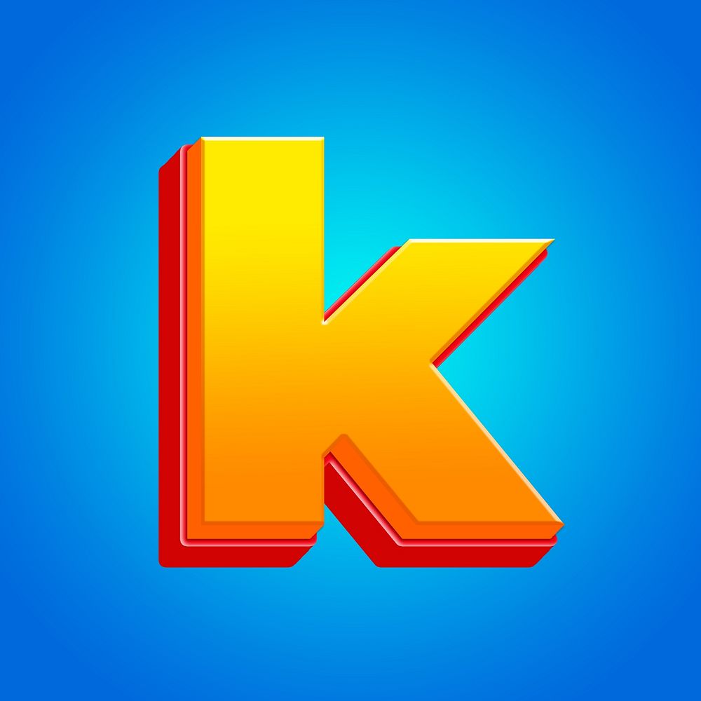 Letter k 3D yellow layer font illustration