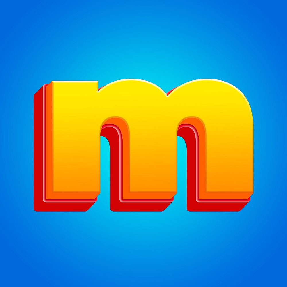 Letter m 3D yellow layer font illustration