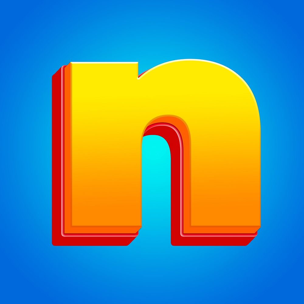 Letter n 3D yellow layer font illustration