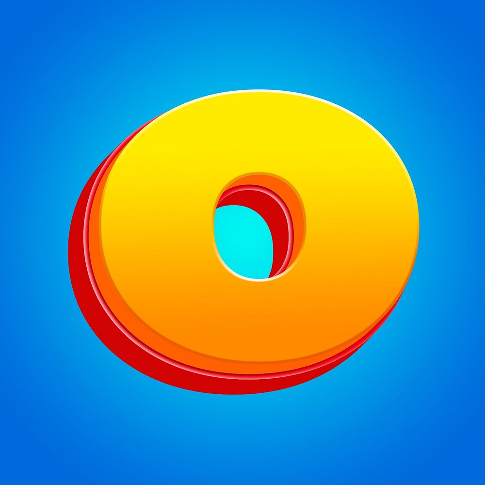 Letter o 3D yellow layer font illustration