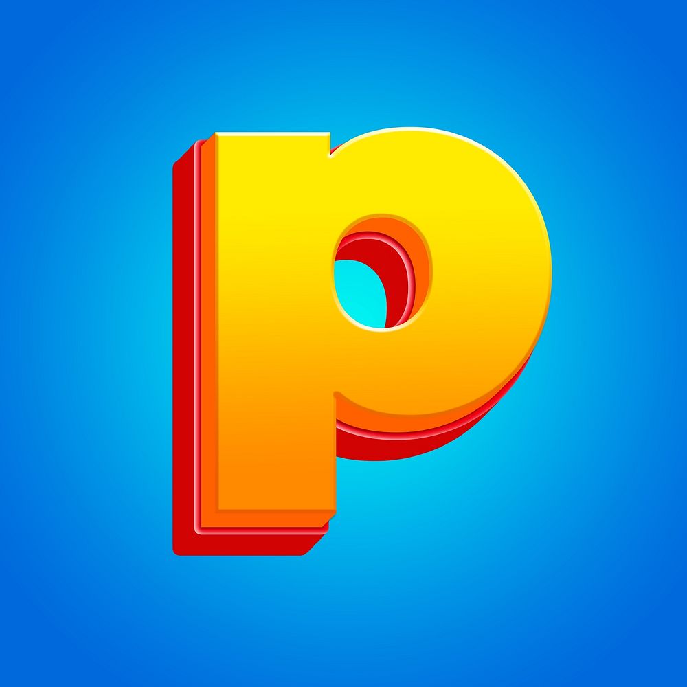 Letter p 3D yellow layer font illustration
