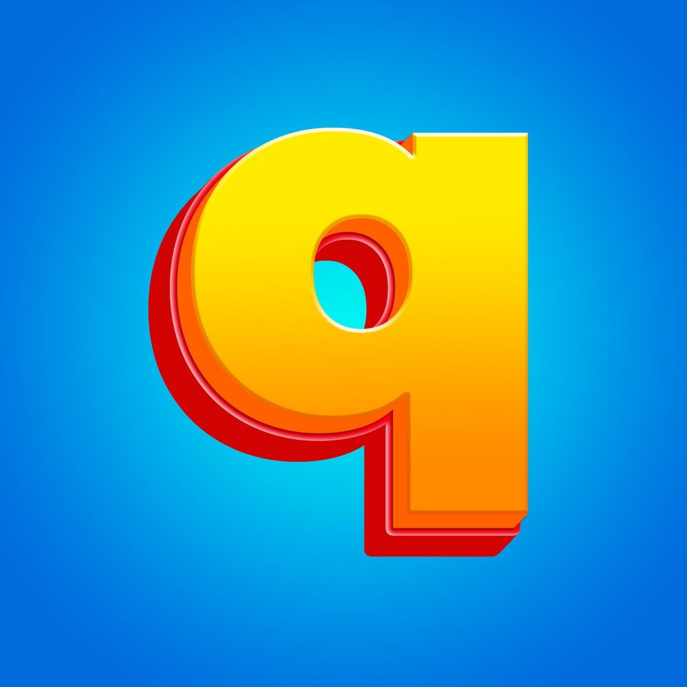 Letter q 3D yellow layer font illustration