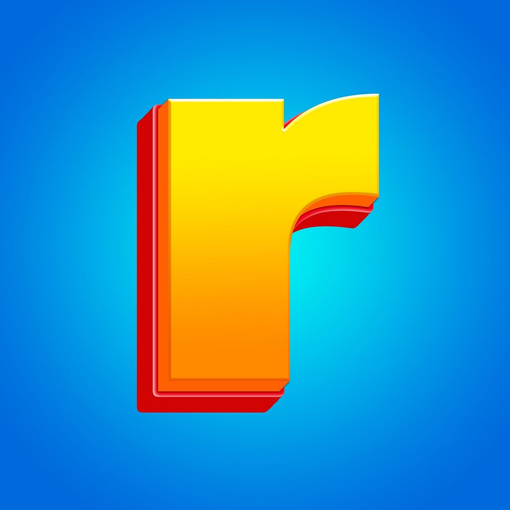 Letter r 3D yellow layer font illustration