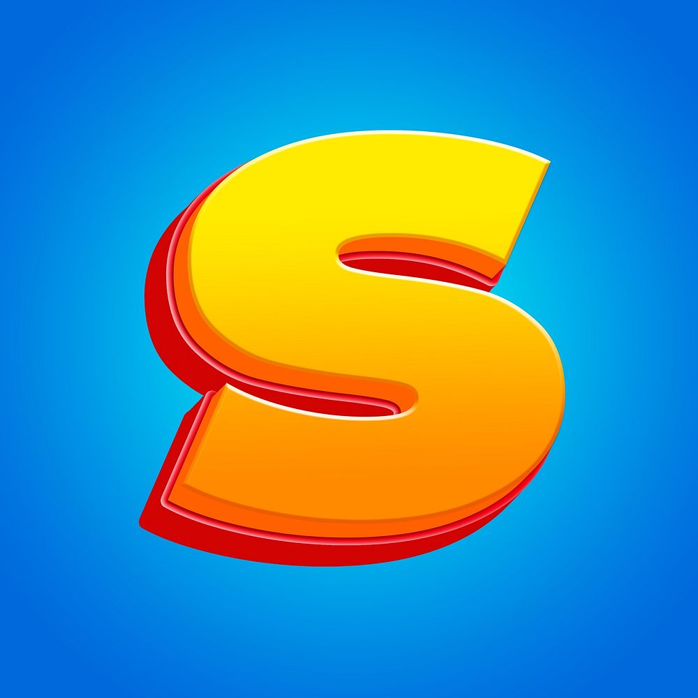 Letter s 3D yellow layer font illustration
