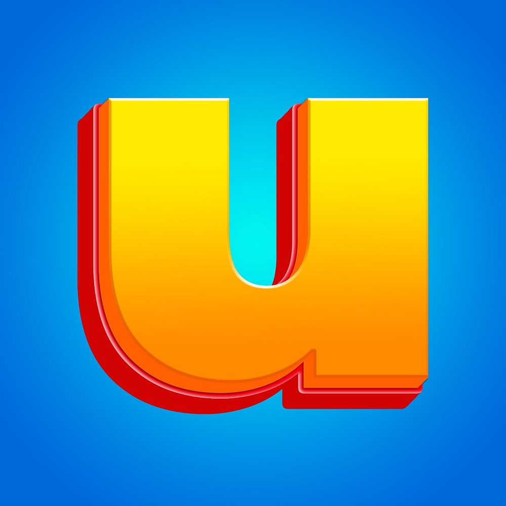 Letter u 3D yellow layer font illustration