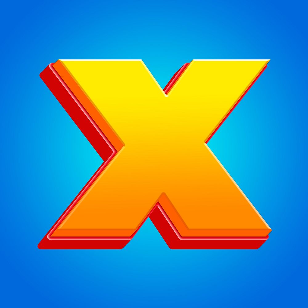 Letter x 3D yellow layer font illustration