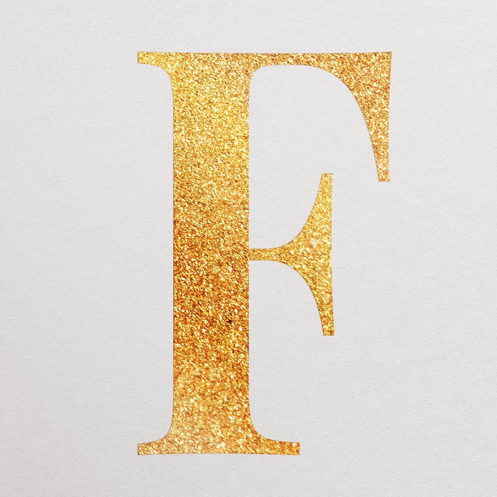 Letter f gold foil alphabet illustration