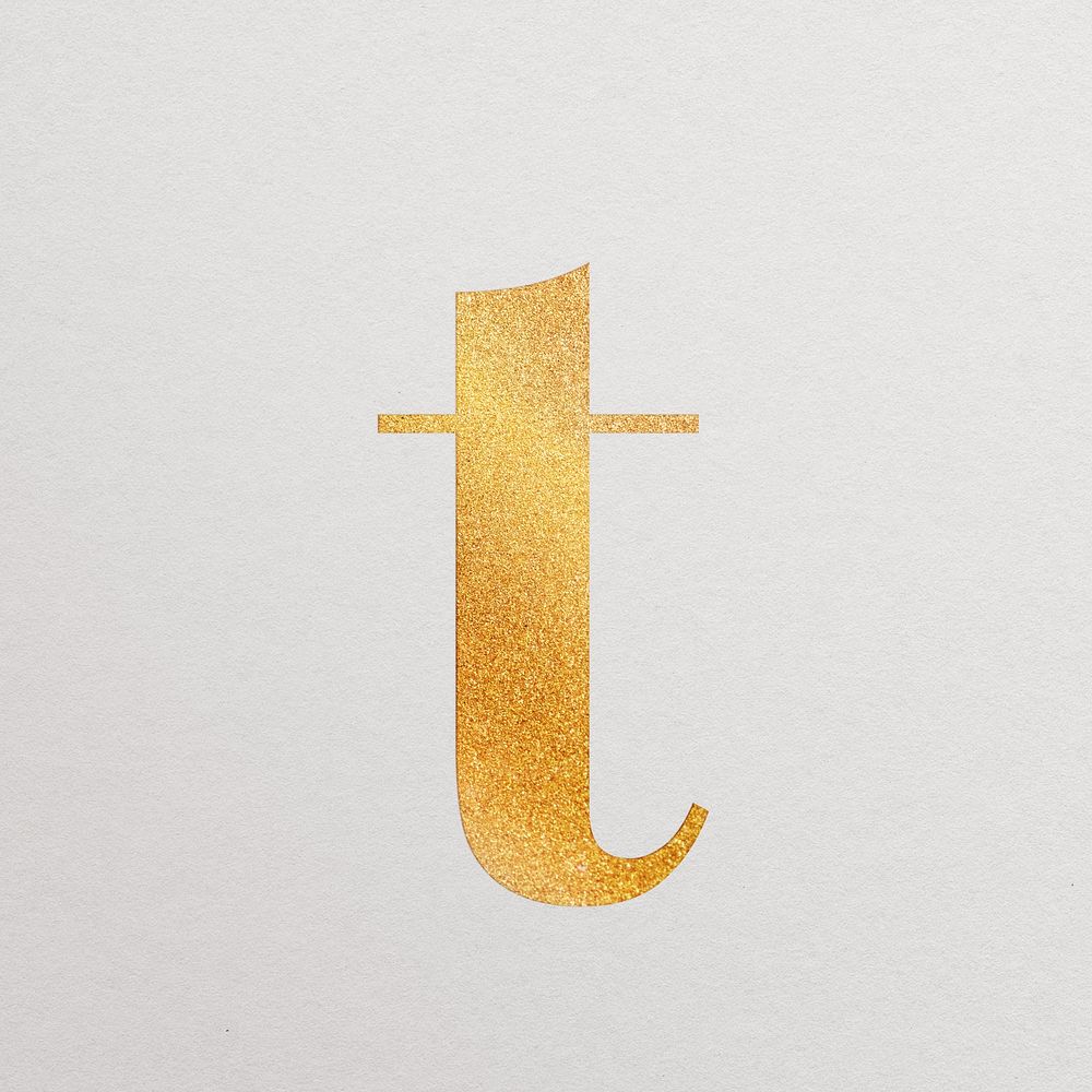 Letter t gold foil alphabet illustration