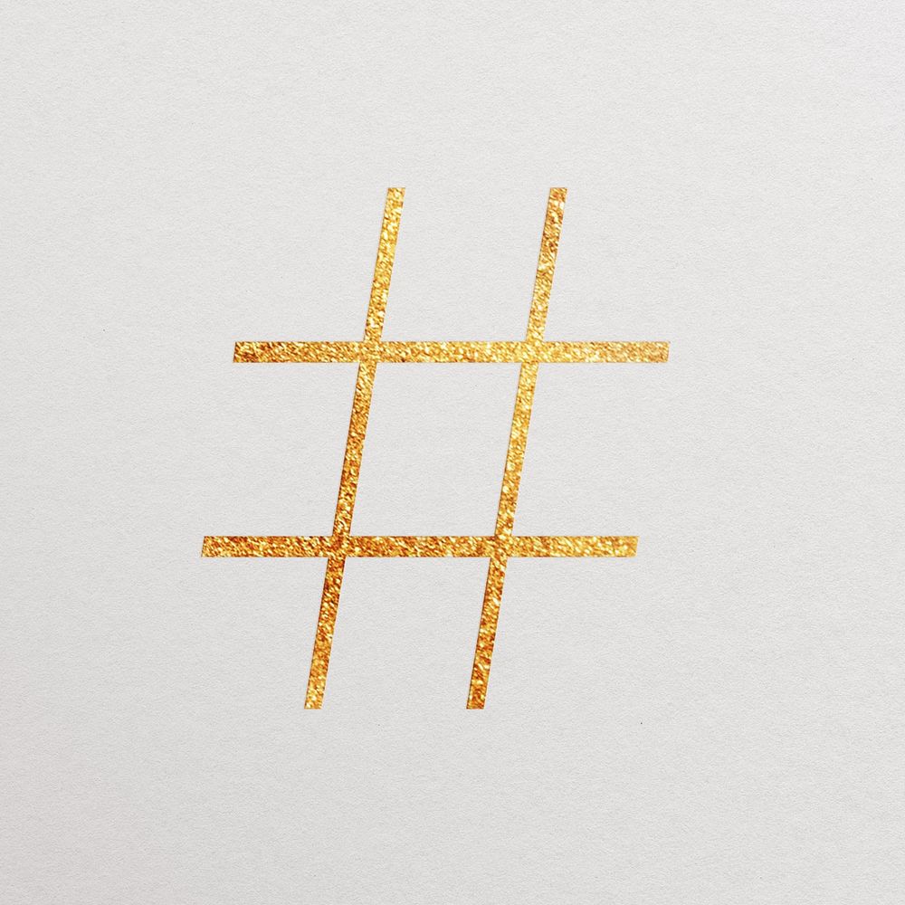 Hashtag sign gold foil symbol illustration