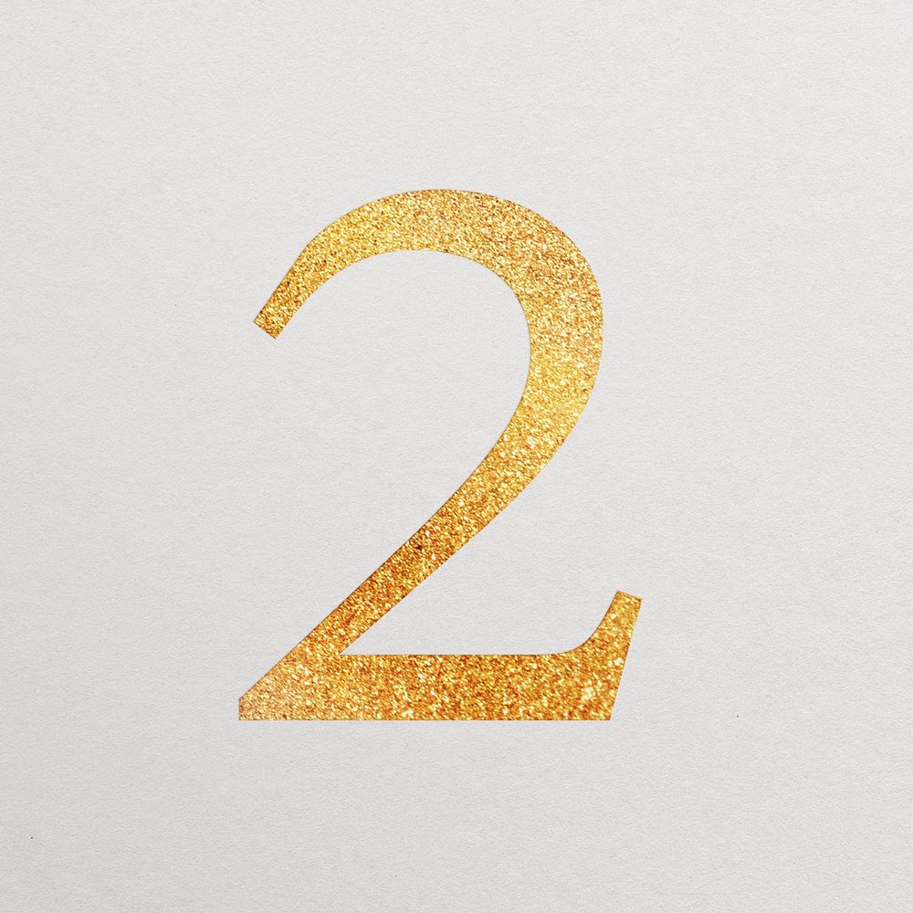 Number 2 gold foil alphabet illustration