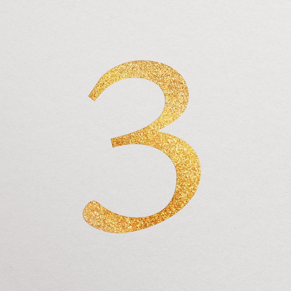 Number 3 gold foil alphabet illustration
