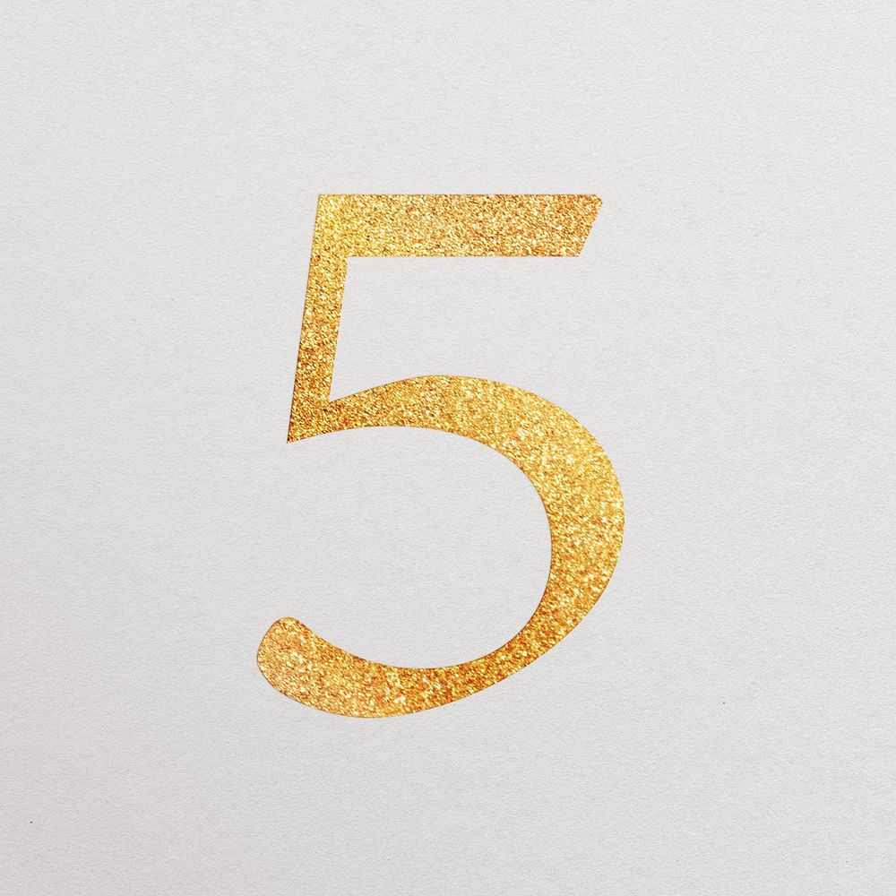 Number 5 gold foil alphabet illustration