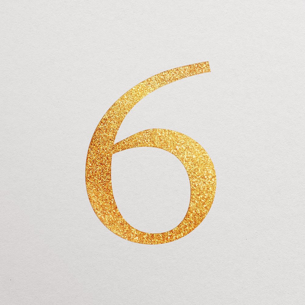 Number 6 gold foil alphabet illustration