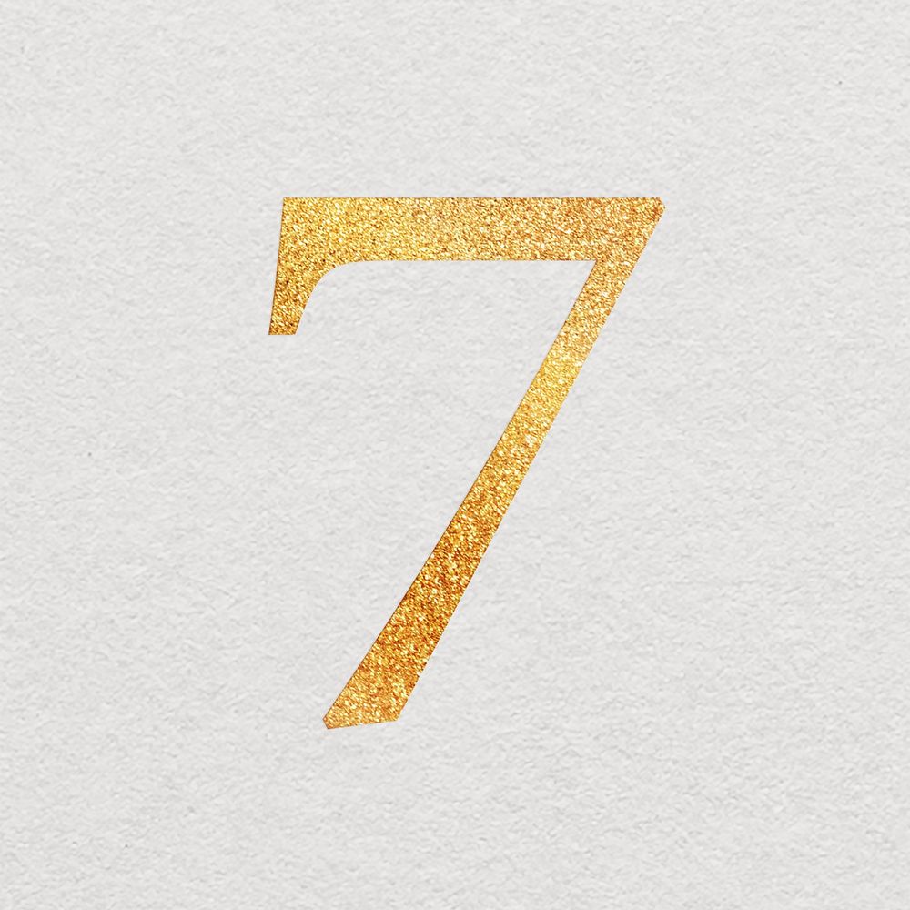 Number 7 gold foil alphabet illustration